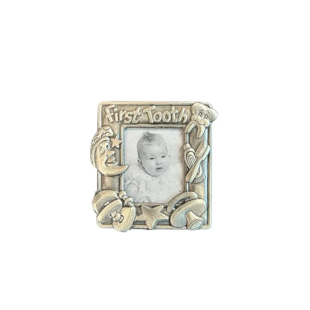 Vtg Mini Silver tone Metal Babys First Tooth- 2.5x2.5